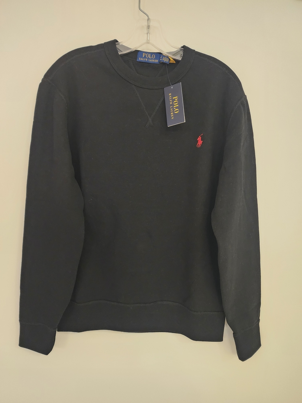 Ralph Lauren Black Crewneck Sweatshirt with Red Pony Embroidery